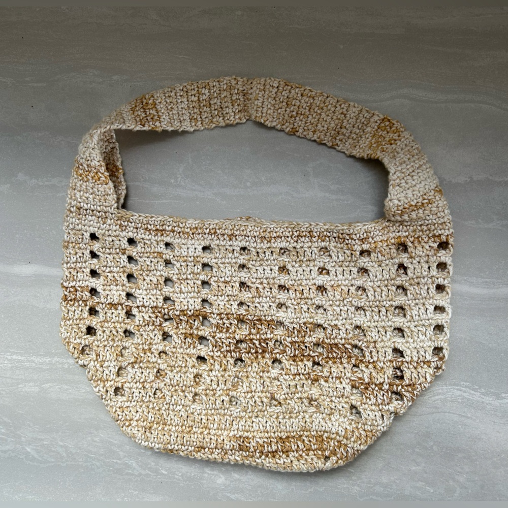 Handmade Crochet Shoulder Bag in Cream & Tan